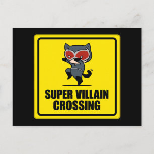 Chibi Catwoman Super Villain Crossing Sign Briefkaart