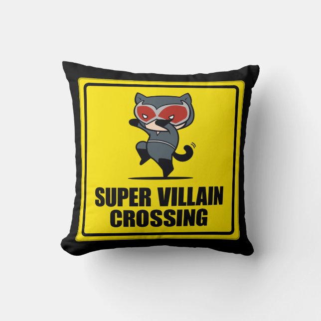 Chibi Catwoman Super Villain Crossing Sign Kussen (Voorkant)