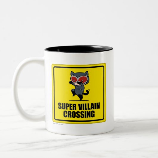 Chibi Catwoman Super Villain Crossing Sign Tweekleurige Koffiemok (Links)