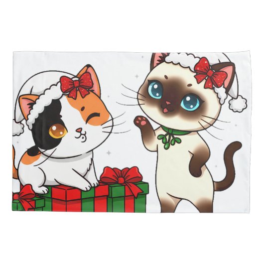 Chibi Christmas Cats with Presents Kussensloop (Achterkant)