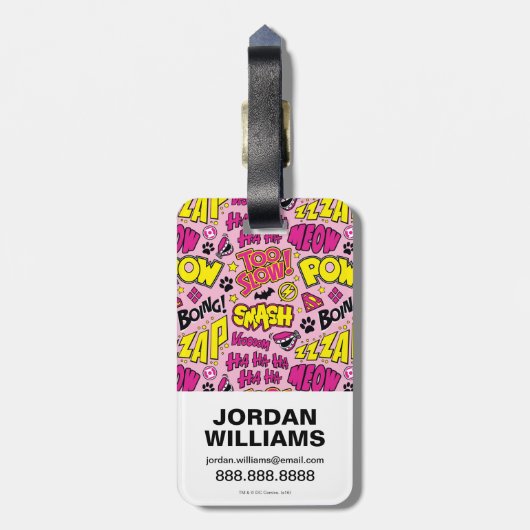Chibi Comic Phrases en Logos Pattern Bagagelabel (Achterkant verticaal)