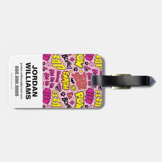Chibi Comic Phrases en Logos Pattern Bagagelabel (Achterkant horizontaal)