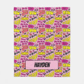 Chibi Comic Phrases en Logos Pattern Fleece Deken (Voorkant)