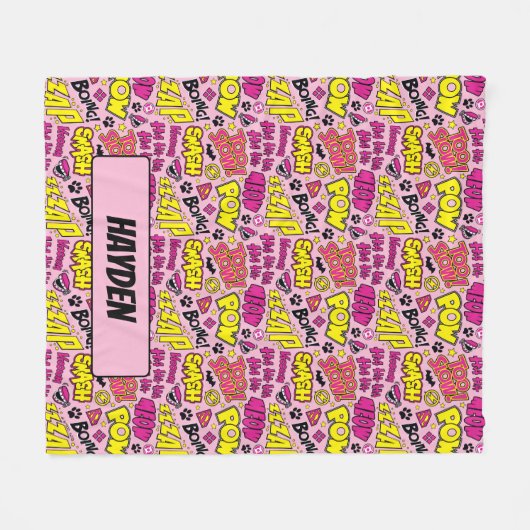 Chibi Comic Phrases en Logos Pattern Fleece Deken (Voorkant (Horizontaal))