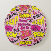 Chibi Comic Phrases en Logos Pattern Rond Kussen (Voorkant)
