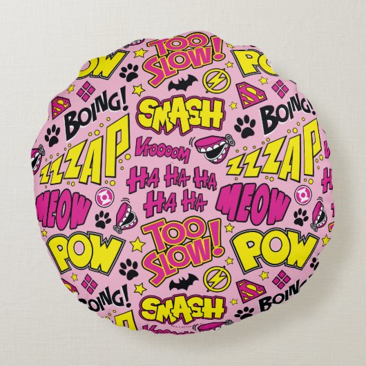 Chibi Comic Phrases en Logos Pattern Rond Kussen (Achterkant)