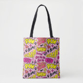 Chibi Comic Phrases en Logos Pattern Tote Bag (Voorkant)