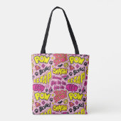 Chibi Comic Phrases en Logos Pattern Tote Bag (Achterkant)