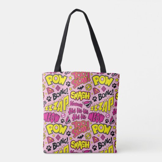 Chibi Comic Phrases en Logos Pattern Tote Bag (Achterkant)