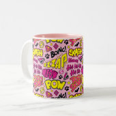 Chibi Comic Phrases en Logos Pattern Tweekleurige Koffiemok (Voorkant links)