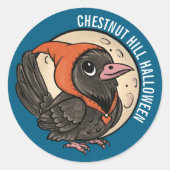 Chibi Crow & Full Moon Schattigee Halloween School Ronde Sticker (Voorkant)