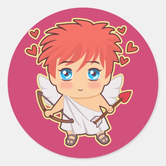 Chibi Cupid Ronde Sticker (Voorkant)
