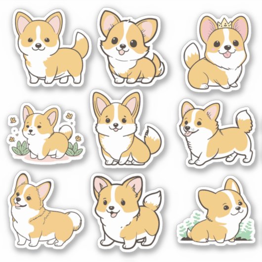 Chibi Cute Baby Corgi Dog Stickers (Voorkant)