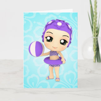 Chibi Cutie Pie Summer Happy Birthday Card Kaart