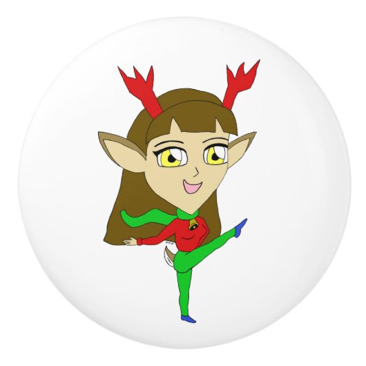 chibi-danseres rendiermeisje keramische knop (Voorkant)