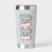 Chibi Dotty Teacup Stack Pink and Blue Geïsoleerde Drinkbeker (Voorkant)