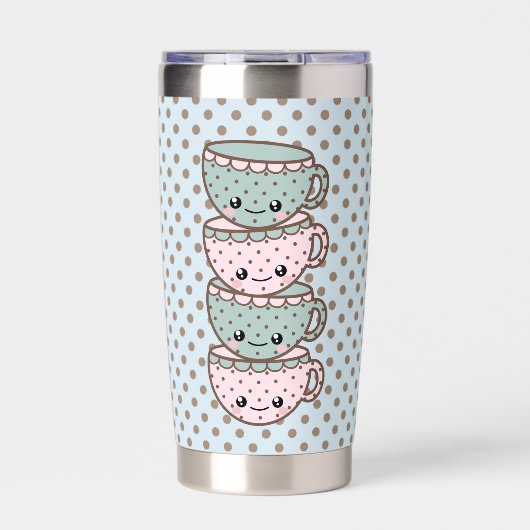 Chibi Dotty Teacup Stack Pink and Blue Geïsoleerde Drinkbeker (Voorkant)