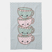 Chibi Dotty Teacup Stack Pink and Blue Theedoek (Verticaal)