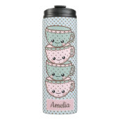 Chibi Dotty Teacup Stack Pink en Blue Thermosbeker (Voorkant)