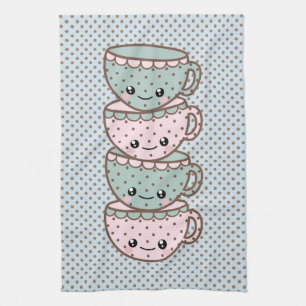 Chibi Dotty Theekopjes Gestapeld Roze en Blauw Theedoek