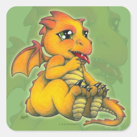 Chibi Dragon Vierkante Sticker (Voorkant)