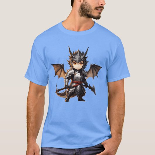 Chibi dragonwarrior Front Pose in Full armor funny T-shirt (Voorkant)