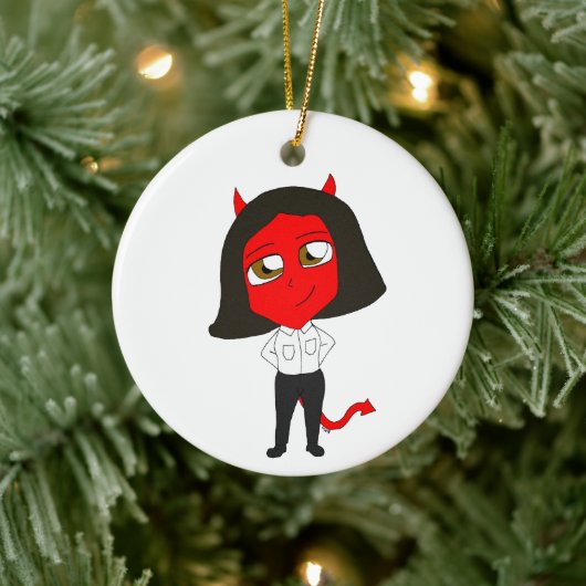 chibi-duivel keramisch ornament (Boom)
