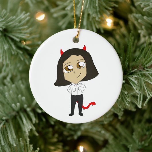 chibi-duivel keramisch ornament (Boom)