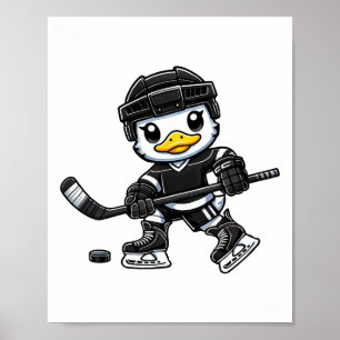 Chibi Eend Speelt IJshockey Mooie Ontwerp Poster