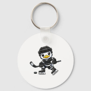Chibi Eend Speelt IJshockey Mooie Ontwerp Sleutelhanger