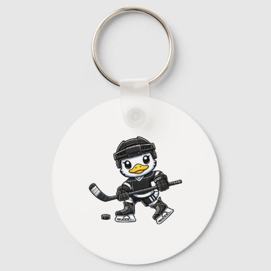 Chibi Eend Speelt IJshockey Mooie Ontwerp  Sleutelhanger (Voorkant)