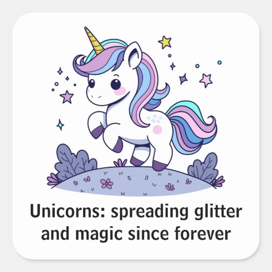 Chibi Eenhoorn Spreiding Glitter En Magic Vierkante Sticker (Voorkant)