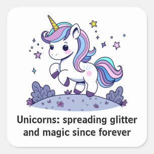 Chibi Eenhoorn Strooit Glitters En Magie Vierkante Sticker