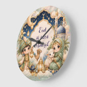Chibi Eid Al Adha Mubarak Kinderen Moslim Grote Klok (Hoek)