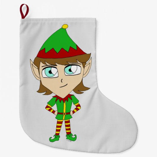 chibi elf-knop grote kerstsok (Voorkant)