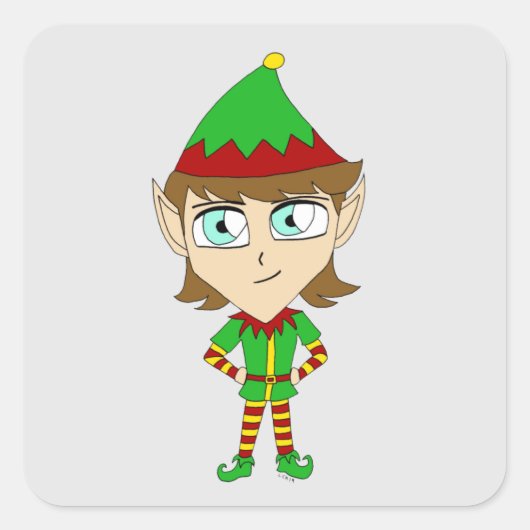 chibi elf vierkante sticker (Voorkant)