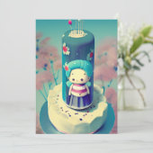 Chibi faery oma verjaardagstaart groene rode bloem feestdagenkaart (Staand voorkant)