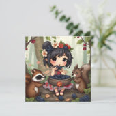 Chibi Fairy and Forest Animals Blank Kaart (Staand voorkant)