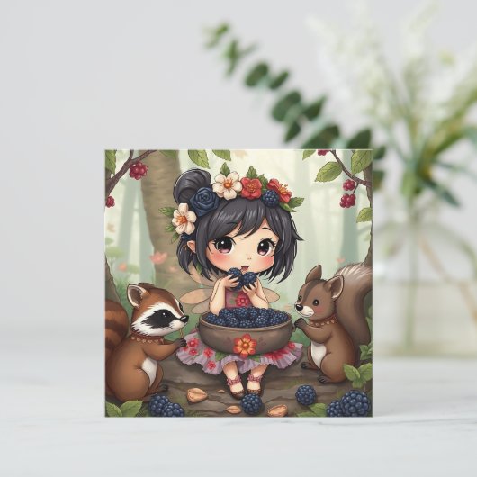 Chibi Fairy and Forest Animals Blank Kaart (Staand voorkant)