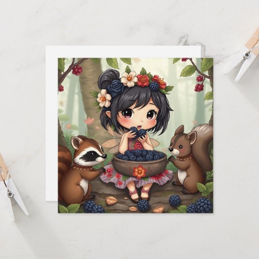 Chibi Fairy and Forest Animals Blank Kaart (Voorkant / Achterkant in situ)
