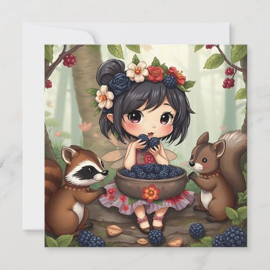 Chibi Fairy and Forest Animals Blank Kaart (Voorkant)