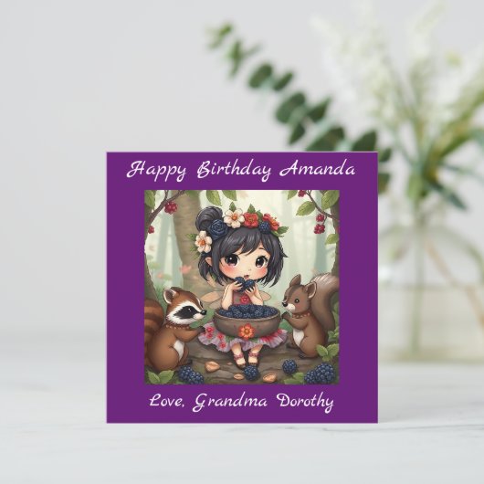 Chibi Fairy Birthday | Kleurplaat Kaart (Staand voorkant)