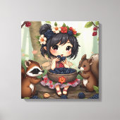 Chibi Fairy Eating Blackberries with Forest Friend Canvas Afdruk (Voorkant)