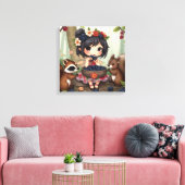 Chibi Fairy Eating Blackberries with Forest Friend Canvas Afdruk (Insitu (Woonkamer))