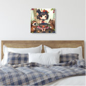 Chibi Fairy Eating Blackberries with Forest Friend Canvas Afdruk (Insitu (Slaapkamer))