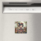 Chibi Fairy Eating Blackberries with Forest Friend Magneet (Insitu (Vaatwasser))