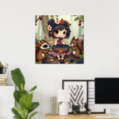 Chibi Fairy Eating Blackberries with Forest Friend Poster (Thuiskantoor)