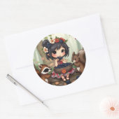 Chibi Fairy Eating Blackberries with Forest Friend Ronde Sticker (Envelop)