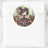 Chibi Fairy Eating Blackberries with Forest Friend Ronde Sticker (Tas)