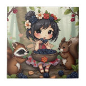 Chibi Fairy Eating Blackberries with Forest Friend Tegeltje (Voorkant)